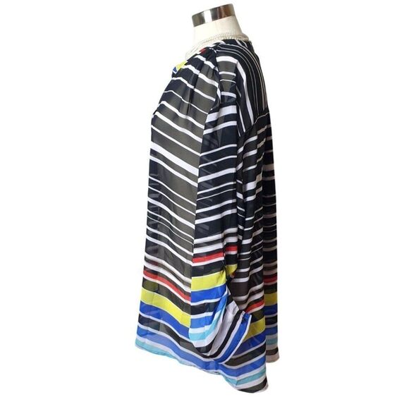 A.N.A Womens Plus Striped Tunic 3X Sheer Blouse V-Neck LS office festive, boho - Picture 4 of 5